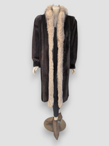 Mahogany Mink Coat w/ Krystal Fox Trim -Large
