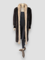 Mahogany Mink Coat w/ Krystal Fox Trim -Large