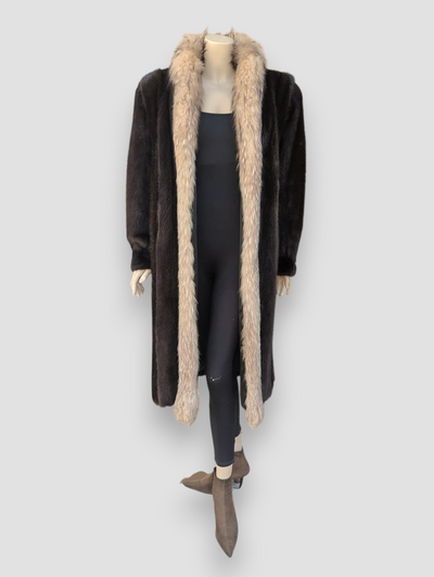 Mahogany Mink Coat w/ Krystal Fox Trim -Large