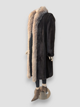 Mahogany Mink Coat w/ Krystal Fox Trim -Large