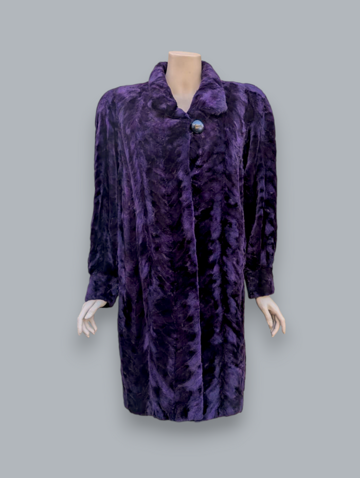 Purple Pieced Sheared Mink 7/8 Coat -XL - The Real Fur Deal