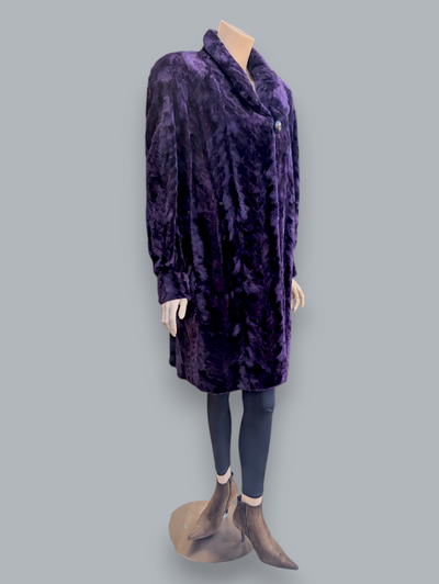 Purple Pieced Sheared Mink 7/8 Coat -XL - The Real Fur Deal