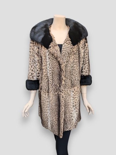 Spotted Geoffrey Stroller w/ Black Mink Collar & Cuffs -Large