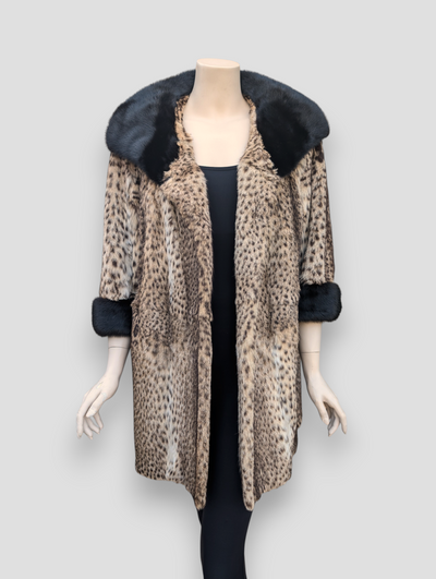 Spotted Geoffrey Stroller w/ Black Mink Collar & Cuffs -Large