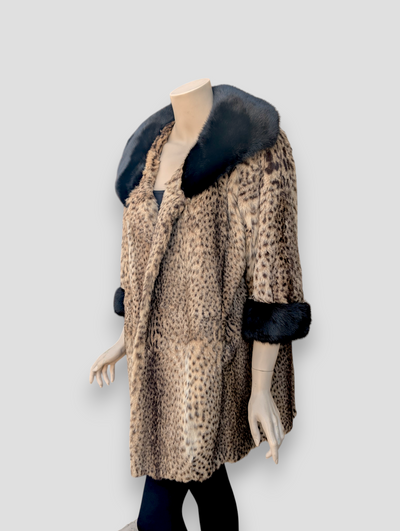 Spotted Geoffrey Stroller w/ Black Mink Collar & Cuffs -Large