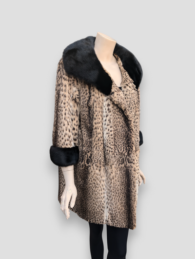 Spotted Geoffrey Stroller w/ Black Mink Collar & Cuffs -Large