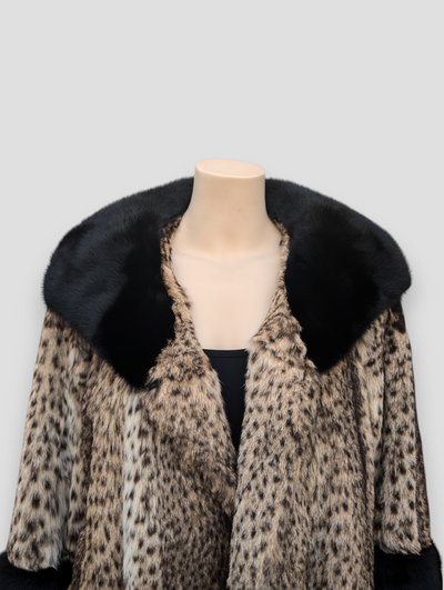 Spotted Geoffrey Stroller w/ Black Mink Collar & Cuffs -Large