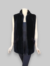 Black Sheared Beaver Fur Vest -Medium