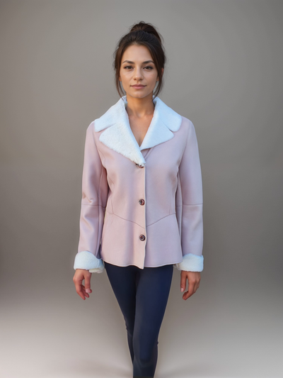 Pink Womens Merino Shearling Jacket -Size 40