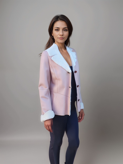 Pink Womens Merino Shearling Jacket -Size 40