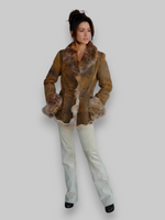 Tan Embossed Shearling Jacket -Medium