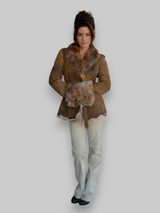 Tan Embossed Shearling Jacket -Medium
