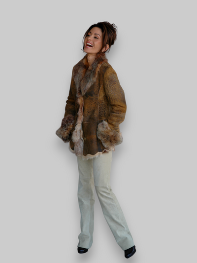 Tan Embossed Shearling Jacket -Medium