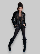 Black Zipper Calf & Lamb Jacket -Large