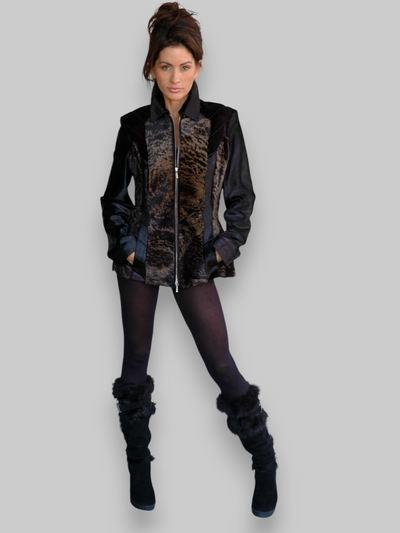 Black Zipper Calf & Lamb Jacket -Large