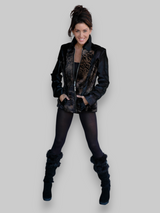 Black Zipper Calf & Lamb Jacket -Large