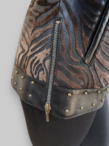 Etched Studded Trim Goat & Leather Jacket -Small