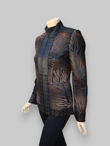 Etched Studded Trim Goat & Leather Jacket -Small