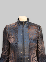 Etched Studded Trim Goat & Leather Jacket -Small