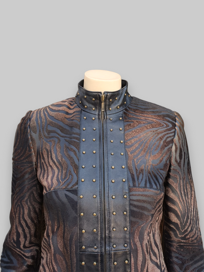 Etched Studded Trim Goat & Leather Jacket -Small