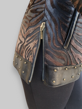 Etched Studded Trim Goat & Leather Jacket -Small