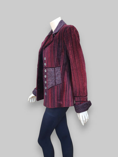 Burgundy Knit & Leather Treatment Shearling Jacket -Medium