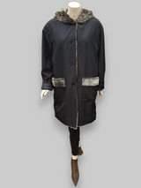 Black Two-Tone Shearling Lined Raincoat -Size 44