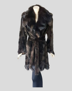 Brown Sheared Mink Sections w/ Brown Dyed Fox Coat -Medium