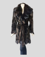 Brown Sheared Mink Sections w/ Brown Dyed Fox Coat -Medium