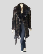 Brown Sheared Mink Sections w/ Brown Dyed Fox Coat -Medium