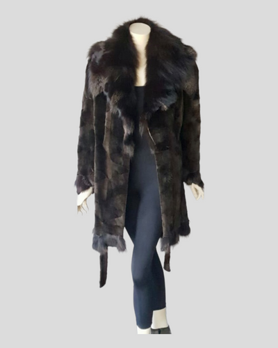 Brown Sheared Mink Sections w/ Brown Dyed Fox Coat -Medium