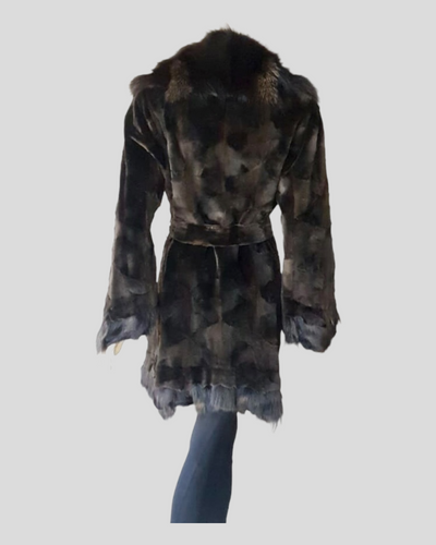 Brown Sheared Mink Sections w/ Brown Dyed Fox Coat -Medium
