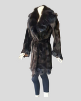 Brown Sheared Mink Sections w/ Brown Dyed Fox Coat -Medium