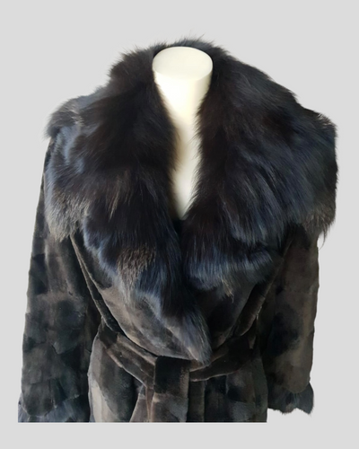 Brown Sheared Mink Sections w/ Brown Dyed Fox Coat -Medium