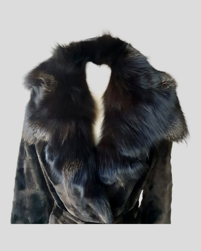 Brown Sheared Mink Sections w/ Brown Dyed Fox Coat -Medium