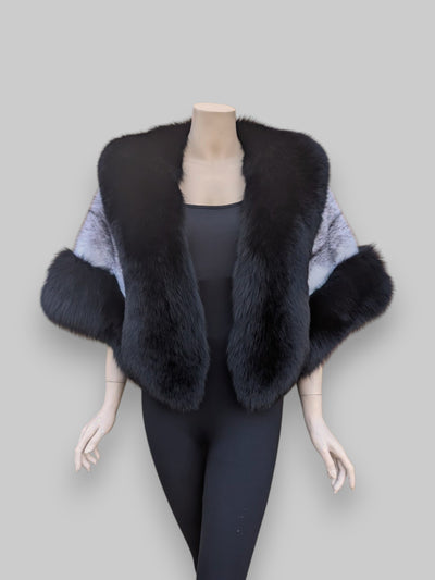 Black Cross Mink & Black Fox Cape -One Size