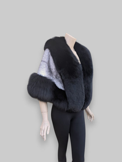 Black Cross Mink & Black Fox Cape -One Size