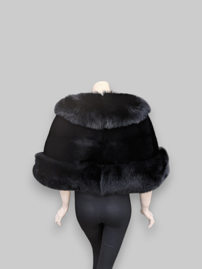 Black Mink & Black Fox Cape -One Size