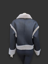 Black Beige Nappa Shearling Jacket -Small