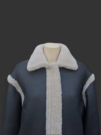 Black Beige Nappa Shearling Jacket -Small