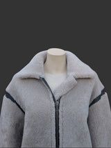 Black Beige Nappa Shearling Jacket -Small