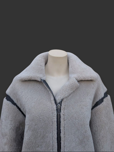 Black Beige Nappa Shearling Jacket -Small
