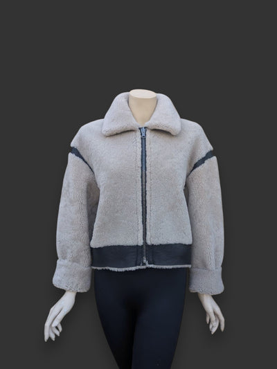 Black Beige Nappa Shearling Jacket -Small