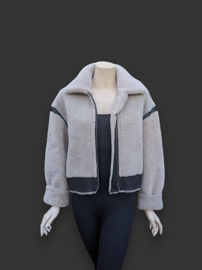 Black Beige Nappa Shearling Jacket -Small