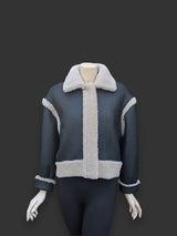 Black Beige Nappa Shearling Jacket -Small