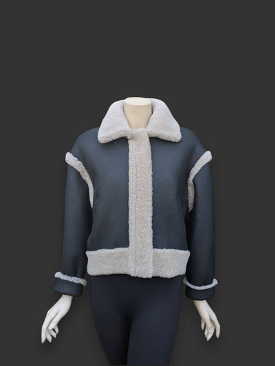 Black Beige Nappa Shearling Jacket -Small