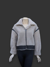 Black Beige Nappa Shearling Jacket -Small