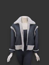 Black Beige Nappa Shearling Jacket -Small