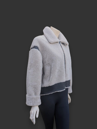 Black Beige Nappa Shearling Jacket -Small