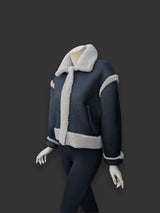 Black Beige Nappa Shearling Jacket -Small